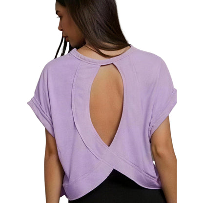 SHEIN Essnce Cut Out Back Batwing Sleeve Tee