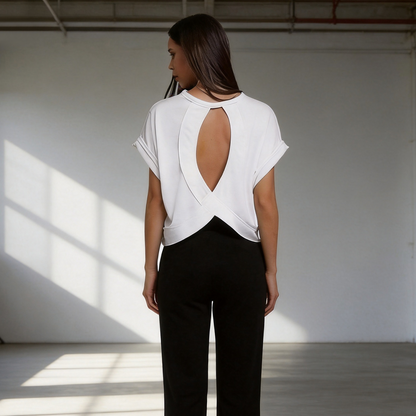 SHEIN Essnce Cut Out Back Batwing Sleeve Tee